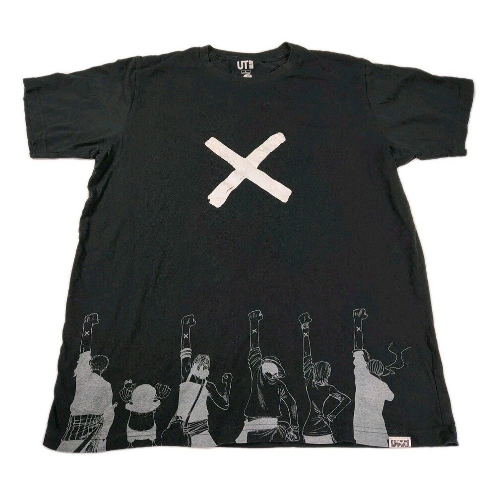 ONE PIECE x UNIQLO Tshirt Mens L Shonen Jump 50th Cross Mark Anime Black
